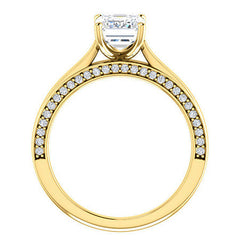 Emerald / Radiant Cathedral Diamond Accented Engagement Ring