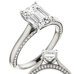 Emerald / Radiant Cathedral Diamond Accented Engagement Ring