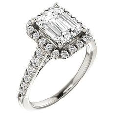 Emerald / Radiant Halo Cathedral Engagement Ring
