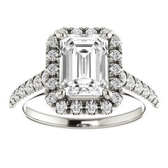 Emerald / Radiant Halo Cathedral Engagement Ring