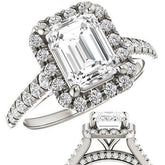 Emerald / Radiant Halo Cathedral Engagement Ring