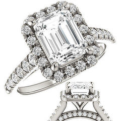 Emerald / Radiant Halo Cathedral Engagement Ring
