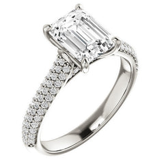 Emerald / Radiant Moissanite Pave Cathedral Engagement Ring