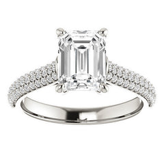 Emerald / Radiant Moissanite Pave Cathedral Engagement Ring