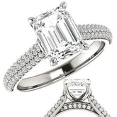 Emerald / Radiant Moissanite Pave Cathedral Engagement Ring