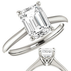 Emerald / Radiant Moissanite Solitaire Ring