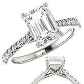Emerald / Radiant Moissanite Trellis Engagement Ring