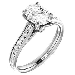 Double Prong Channel Set Oval Cut Moissanite Engagement Ring