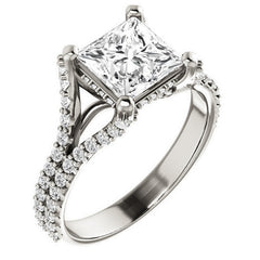 Princess cut Moissanite Split Shank Engagement Ring
