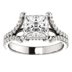 Princess cut Moissanite Split Shank Engagement Ring