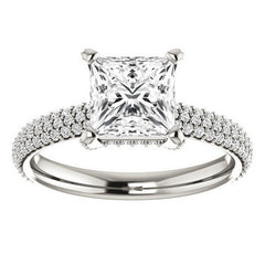 Princess cut Moissanite Pave Style Engagement Ring