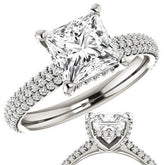 Princess cut Moissanite Pave Style Engagement Ring