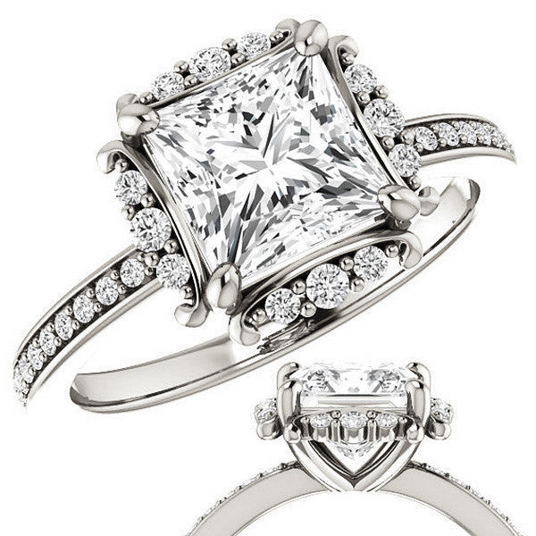 Princess cut Moissanite Halo Engagement Ring