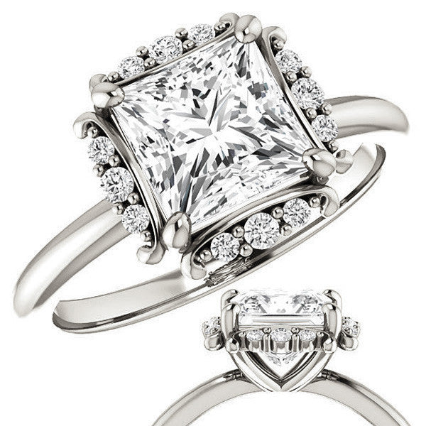 Princess cut Moissanite Halo Engagement Ring