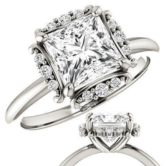 Princess cut Moissanite Halo Engagement Ring
