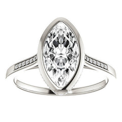 Petite Bezel Marquise cut Moissanite Engagement Ring