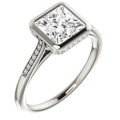 Princess Moissanite Petite Bezel Engagement Ring