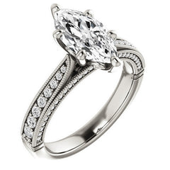 Marquise Moissanite Scroll Milgrain Engagement Ring
