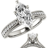 Marquise Moissanite Scroll Milgrain Engagement Ring
