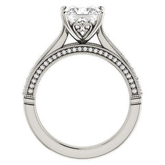 Princess Moissanite Scroll Milgrain Engagement Ring