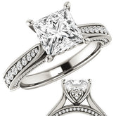 Princess Moissanite Scroll Milgrain Engagement Ring
