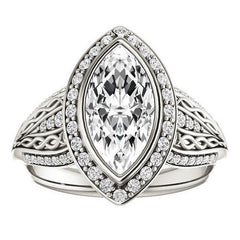 Marquise cut Moissanite Bezel Woven Ring