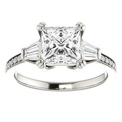 Princess cut Moissanite & Diamond Baguette Engagement Ring