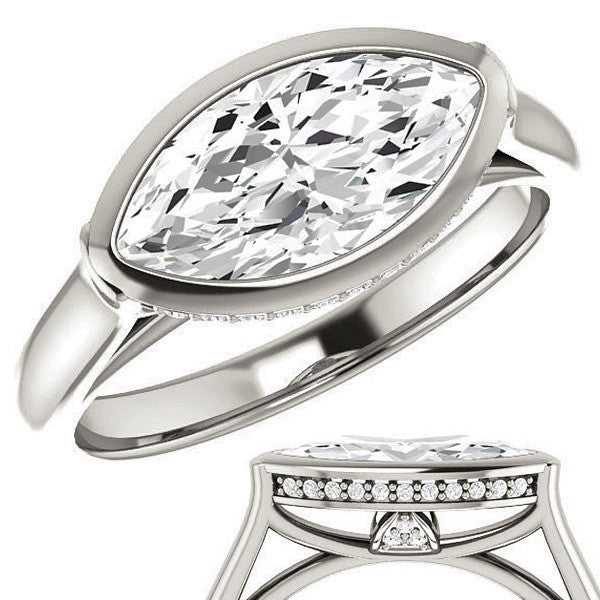 Marquise cut Moissanite Bezel Engagement Ring