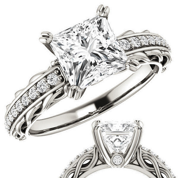 Princess Moissanite Woven Double Prong Engagement Ring