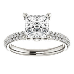 Princess cut Moissanite Pave Engagement Ring