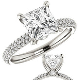 Princess cut Moissanite Pave Engagement Ring