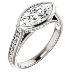 Marquise cut Bezel set Cathedral Engagement Ring