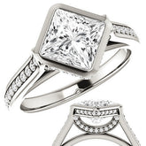 Princess cut Bezel set Cathedral Engagement Ring