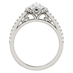 Marquise cut Petite Halo Engagement Ring with Scroll Accent