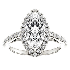 Marquise cut Petite Halo Engagement Ring with Scroll Accent
