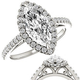 Marquise cut Petite Halo Engagement Ring with Scroll Accent