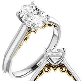 Oval Scroll Accented Solitaire Engagement Ring