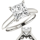 Princess Scroll Accented Solitaire Engagement Ring