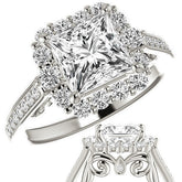 Princess Scroll Halo Engagement Ring with Surprise Diamonds