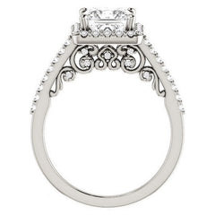 Princess Halo Engagement Ring with Scroll Accent