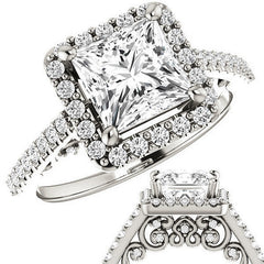 Princess Halo Engagement Ring with Scroll Accent