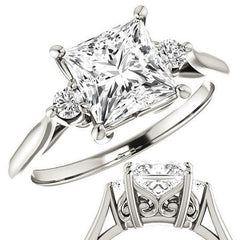 Princess cut Three-Stone Cathedral Engagement Ring