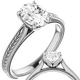 Oval Vintage-Style Cathedral Engagement Ring with Tulip Prongs