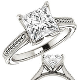 Princess Vintage-Style Engraved Ring with Tulip Prongs