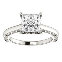 Princess cut Scroll Accented Engagement Ring