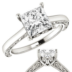 Princess cut Scroll Accented Engagement Ring