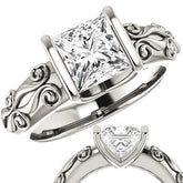 Princess cut Modern Scroll Engagement Ring