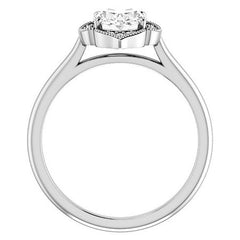 Oval Petite Halo Floral Engagement Ring with Milgrain