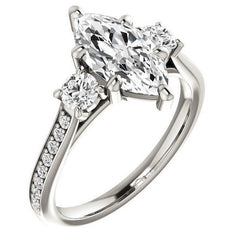 Marquise Three-Stone Moissanite Cathedral Engagement Ring