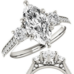 Marquise Three-Stone Moissanite Cathedral Engagement Ring